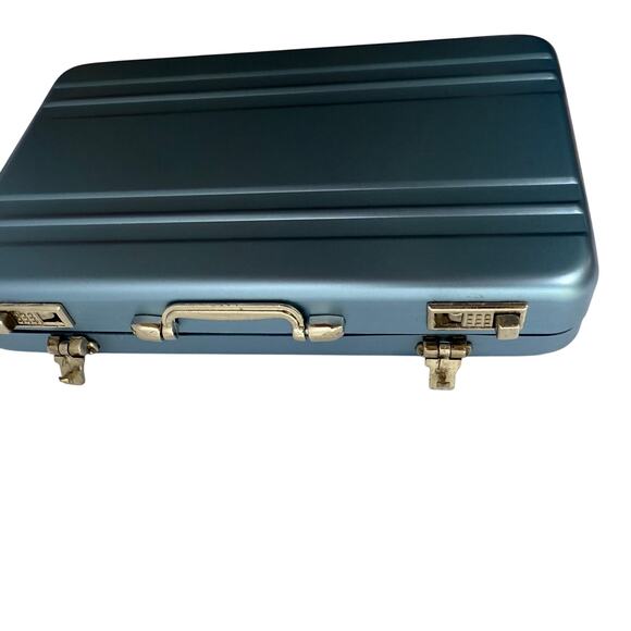 Mini Metal Briefcase Card Holder Blue Aluminum Alloy Case New - Picture 3 of 5